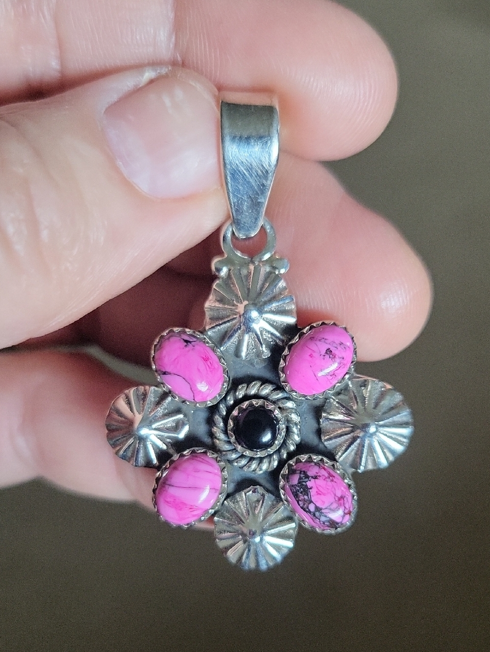 Cherry Blossom Dahlia Turquoise & Onyx Cluster Pendant
